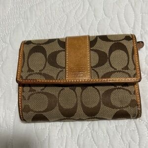 Coach Brown and Tan Signature Wallet